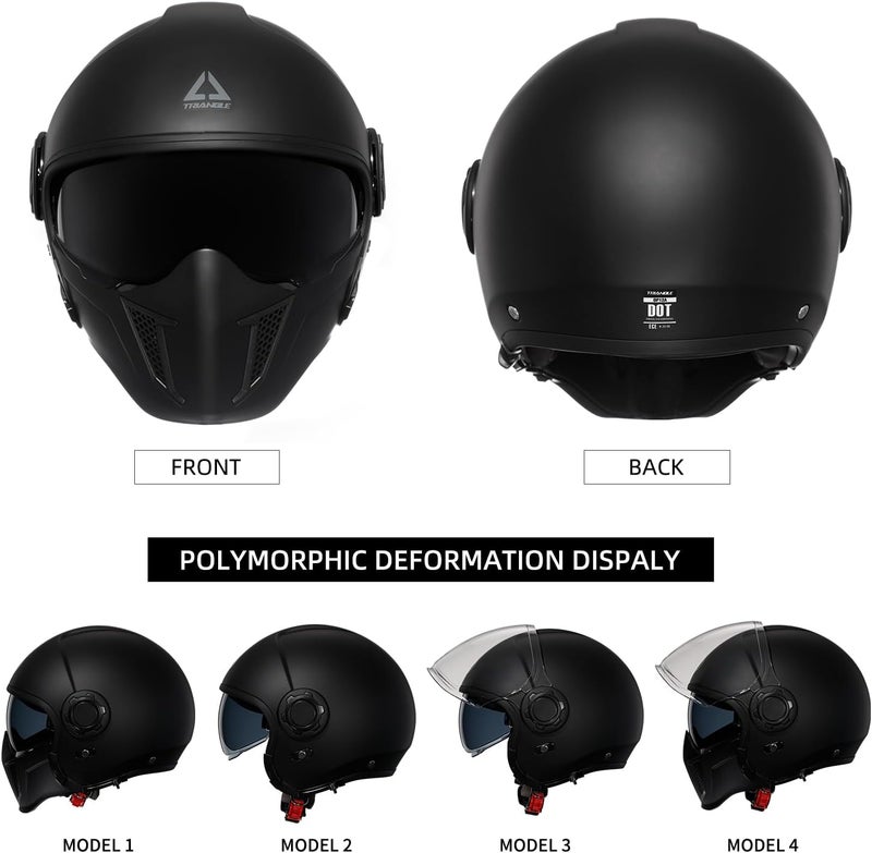 triangle Full Face Motorcycle Helmets,Off-Road Motocross Helmet for Men & Women,Dual Visor with Internal Tinted Sunshield,Open Face 3/4 Adult Racing Helmet DOT Approved(Black,S) - Image 4